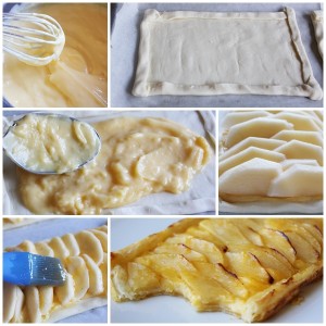 Tarta de manzana con crema y hojaldre