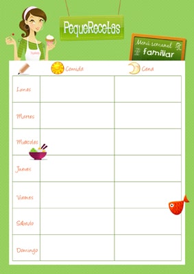 Plantilla Menu Semanal Infantil - Plantilla Para Elaborar Tu Propio Menú Semanal