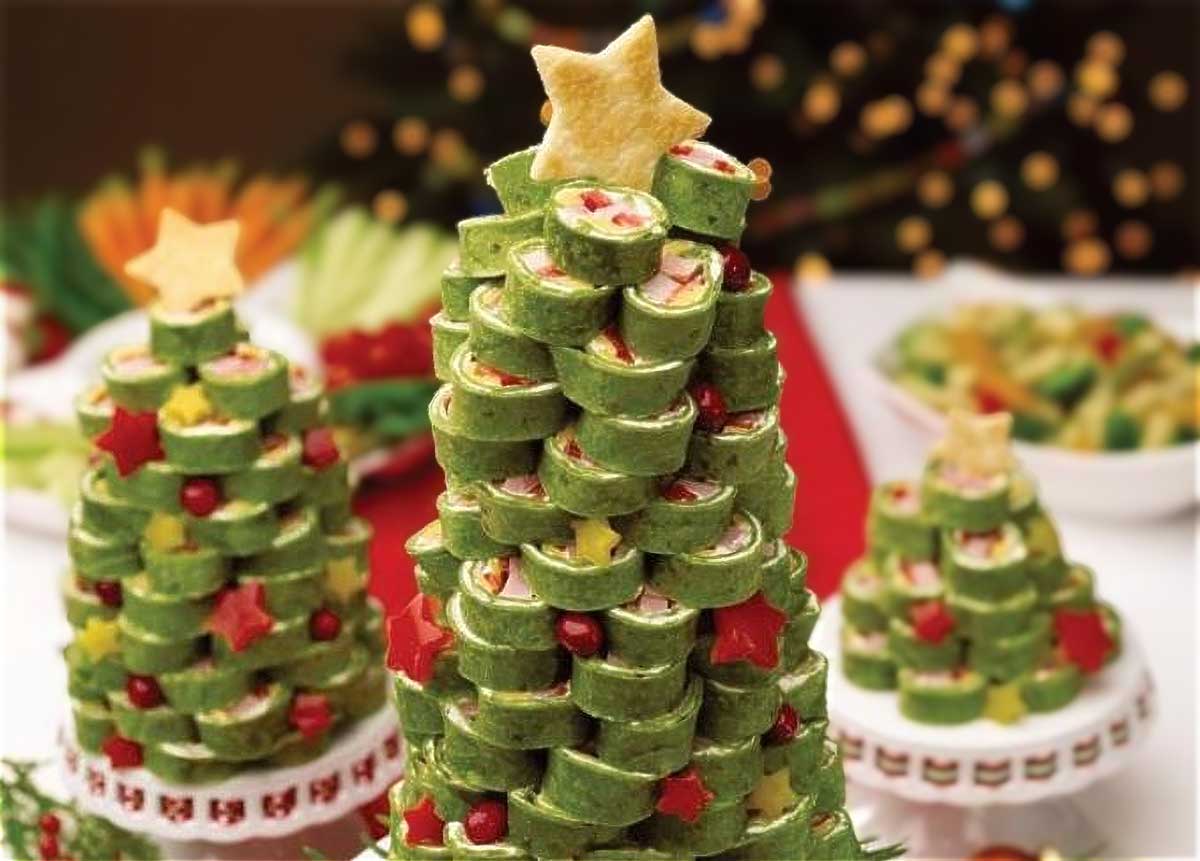 Aperitivo de Árbol Navideño de rollitos de tortilla