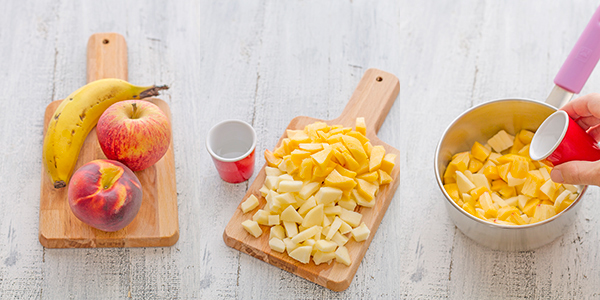 receta de potito de frutas casero para bebes con manzana y plátano