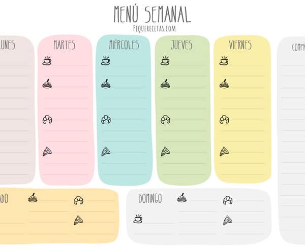 Menú semanal familiar plantilla