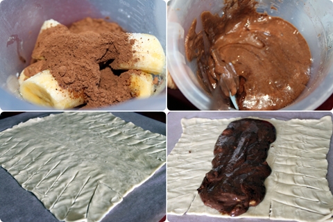 Trenza hojaldrada de plátano y chocolate