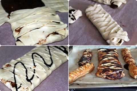 Trenza hojaldrada de plátano y chocolate