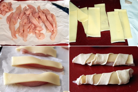 Tirabuzones de pollo y queso