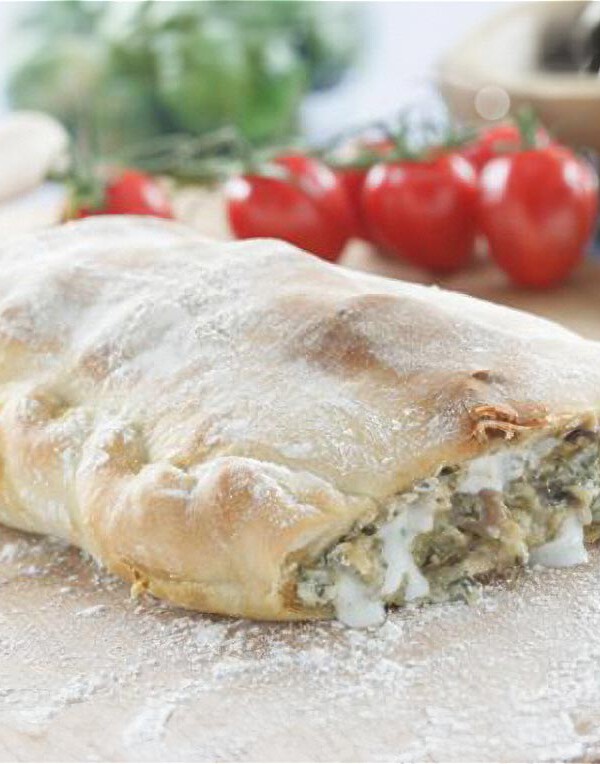 calzone de berenjenas y champiñones con queso philadelphia