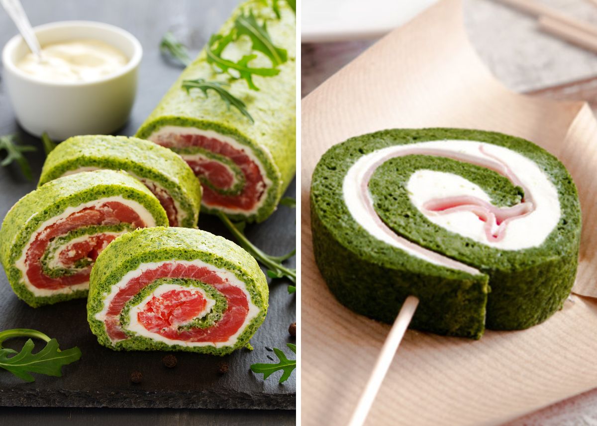 Rollo de espinacas con salmón o jamón y queso (2 recetas fáciles)