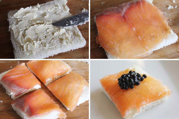 canapés de salmón ahumado y caviar