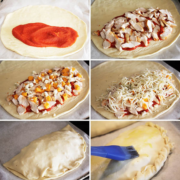 Chicken and cheese calzone steps -