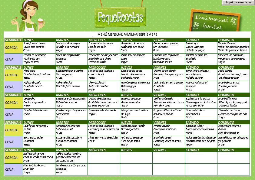 ¡Menú semanal para la Vuelta al Cole!