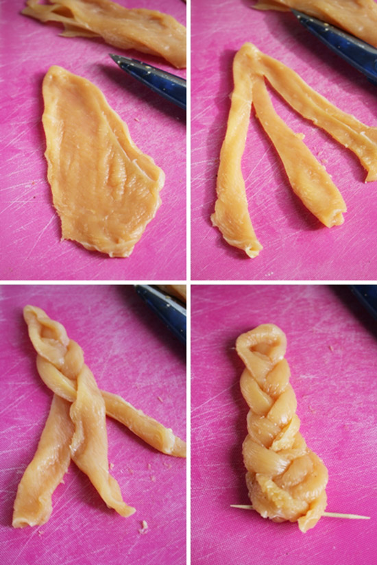 Trenzas de pollo pasos