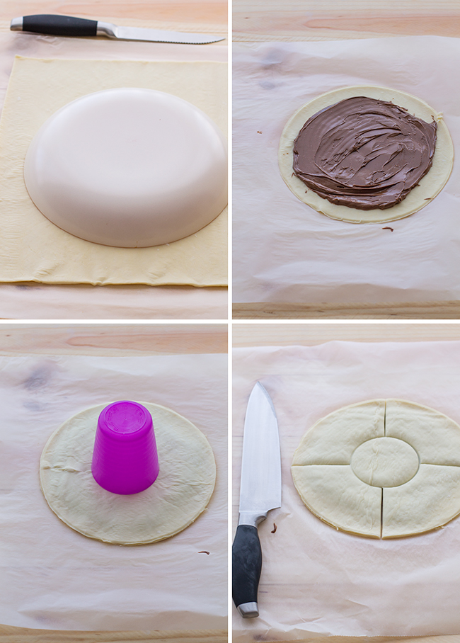 step by step puff pastry star with nutella