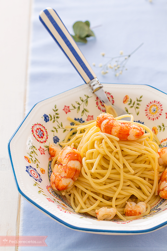 espaguetis con gambas receta