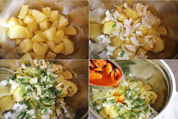 patatas aliñadas con mejillones en escabeche receta