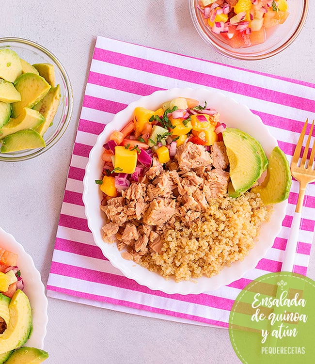 Receta De Ensalada De Quinoa Y Atun Con Aguacate Y Mango