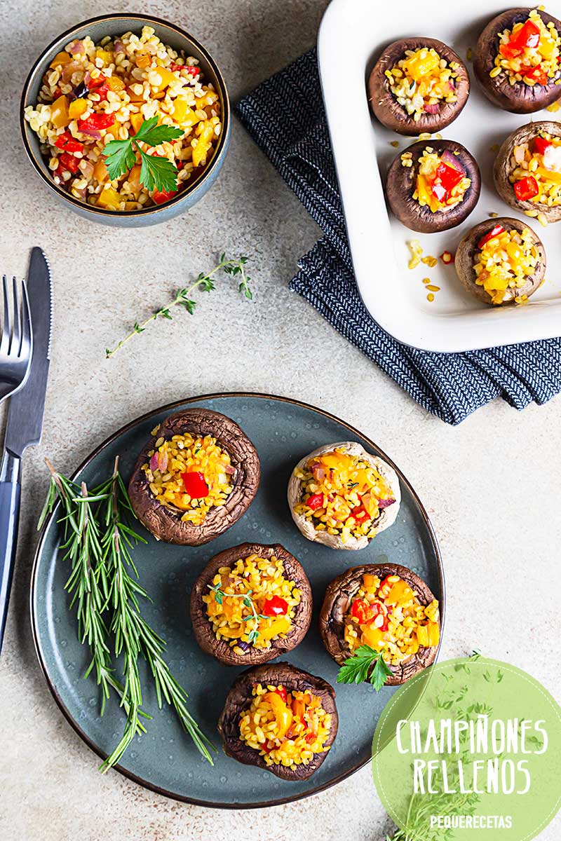 Champiñones rellenos de bulgur
