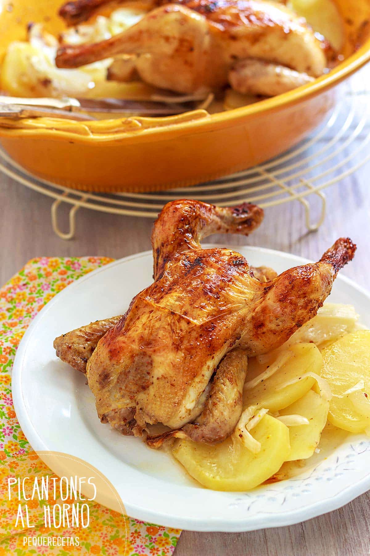 Picantones al horno con patatas panaderas