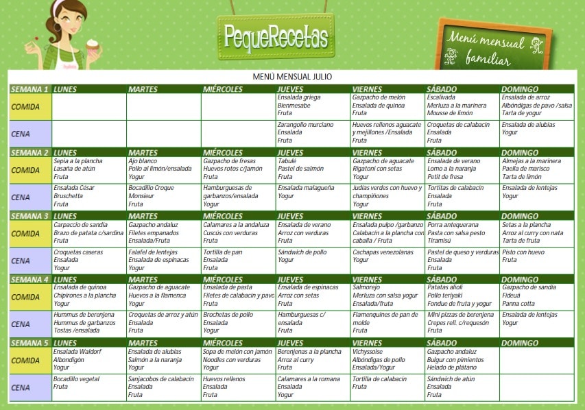 Menú semanal de julio ¡recetas fáciles y fresquitas!