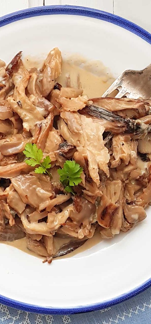 setas en salsa de queso azul roquefort