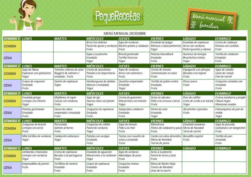 Menú semanal de DICIEMBRE (recetas invernales y navideñas)