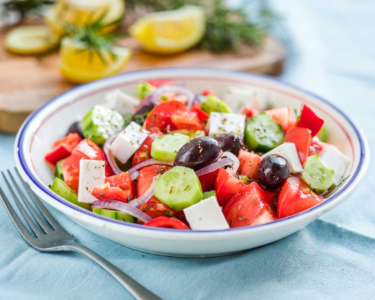Greek salad with feta cheese and kalamata olives