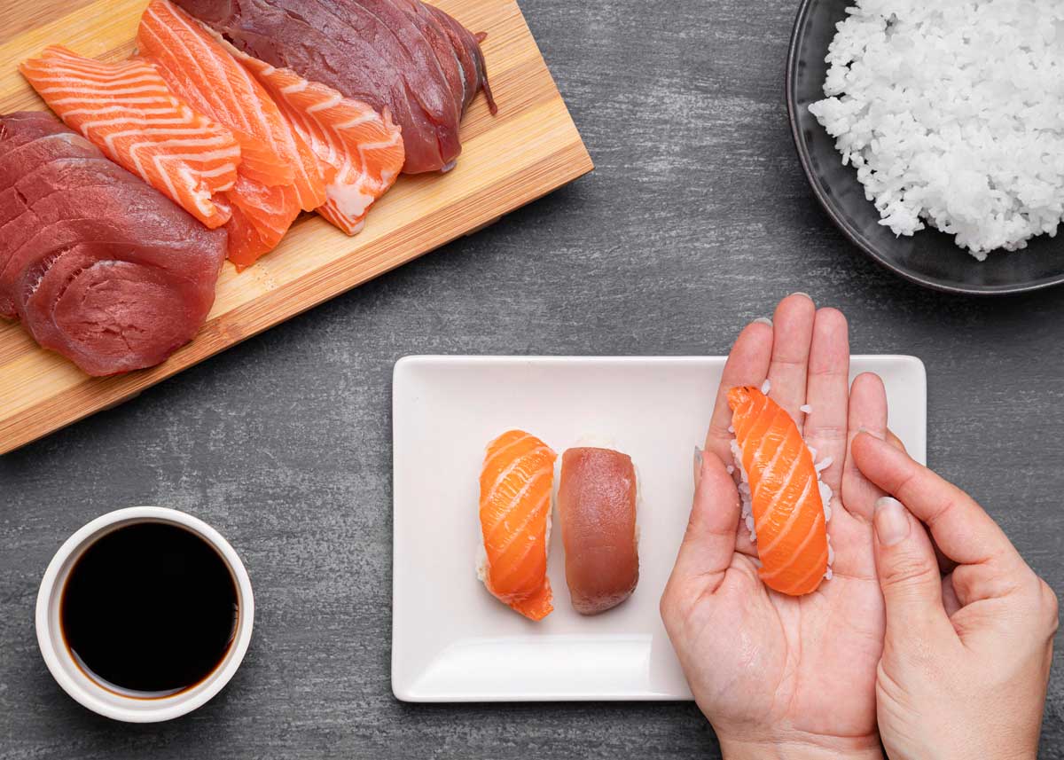 como hacer nigiri sushi de salmón y atún
