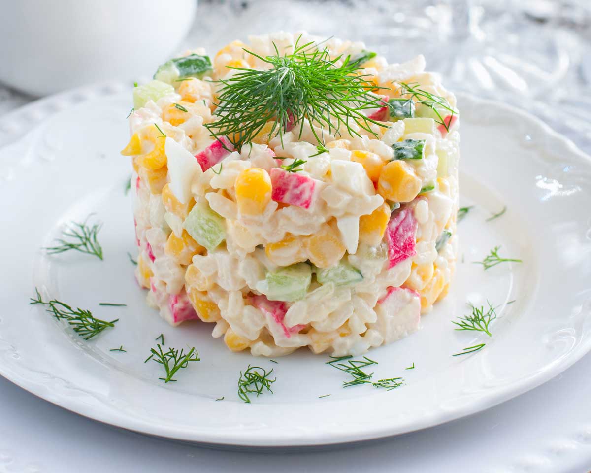 salad with cucumber and crab sticks