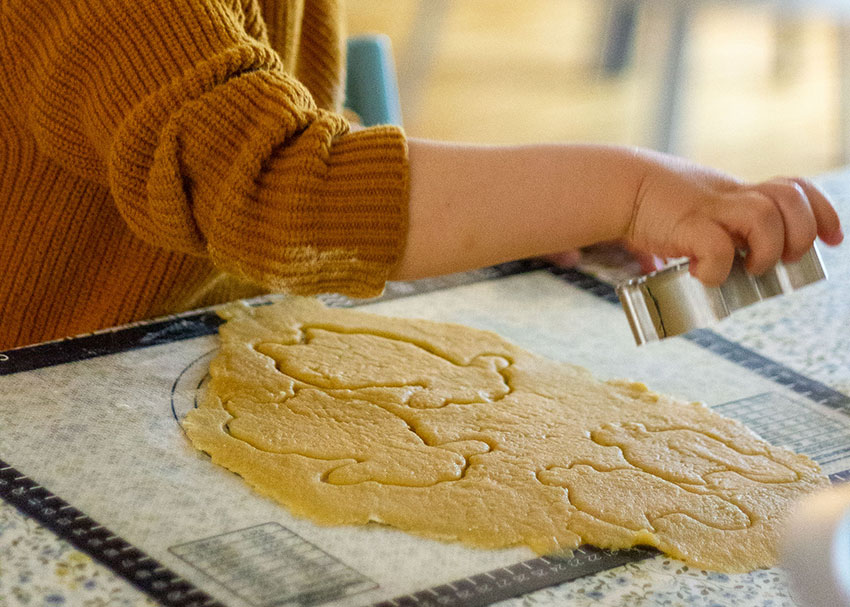 cutting cookie dough