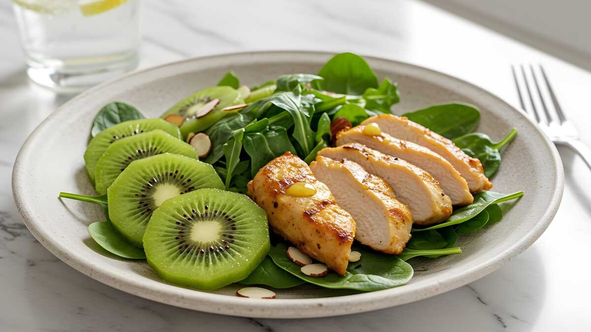 ensalada kiwi y pollo