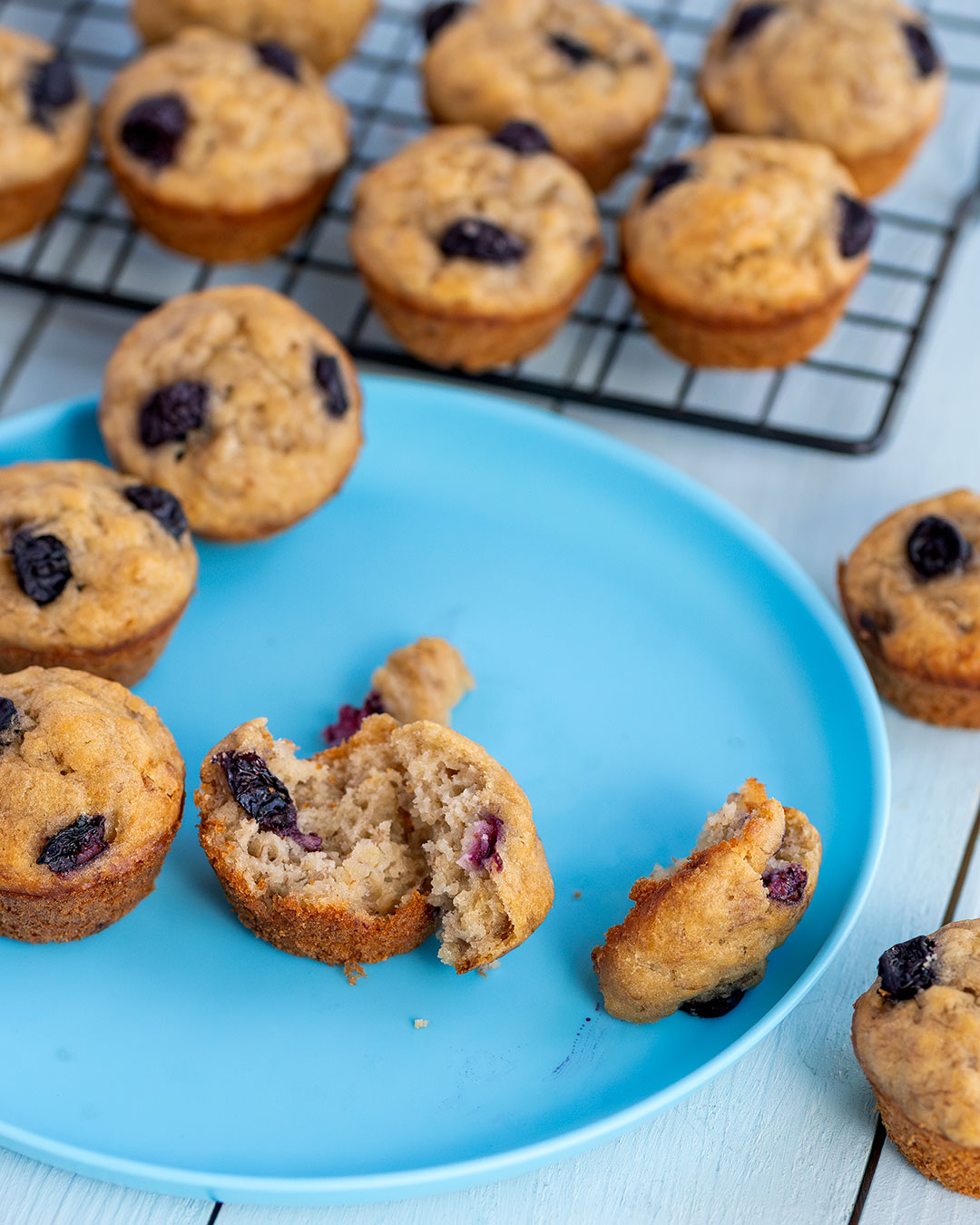 Muffins de plátanos y arándanos sin azúcar para bebés y niños