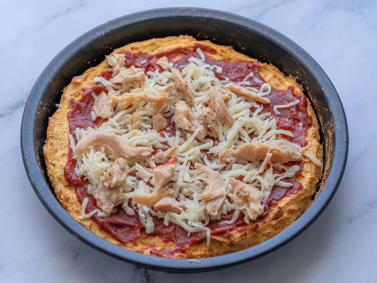 pollo para pizza de boniato Pizza de boniato en freidora de aire o al horno, fácil y saludable