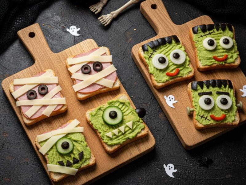canapés de Halloween con pan de molde