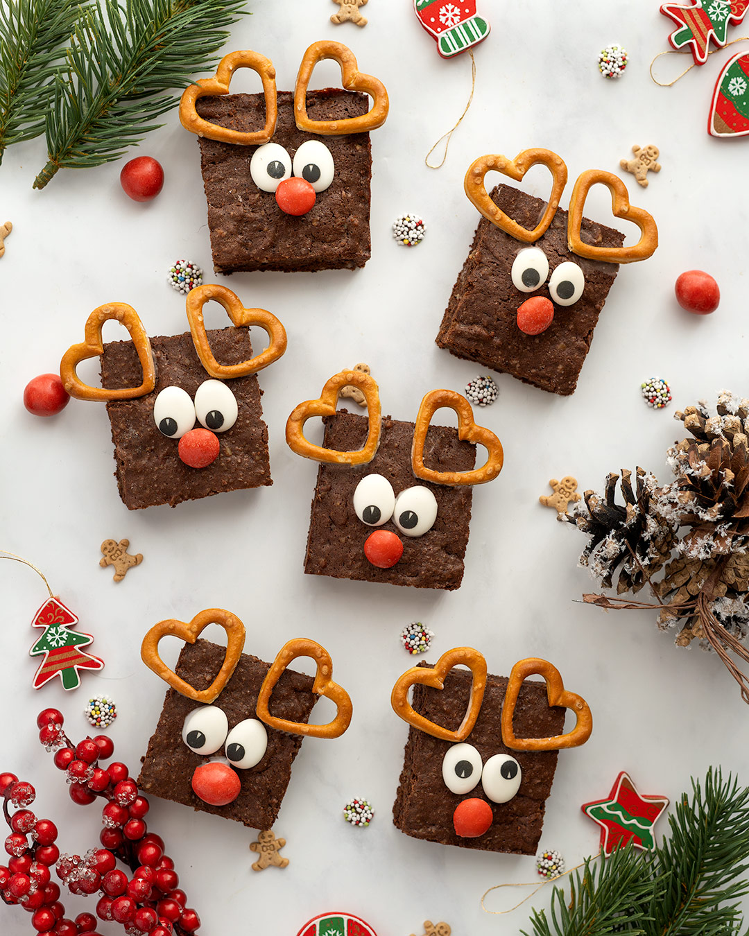 Brownies navideños en forma de reno