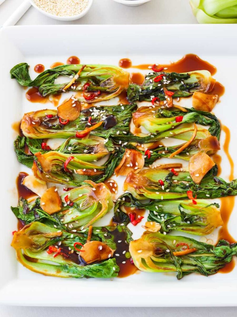 Receta de pak choi salteado con salsa de soja