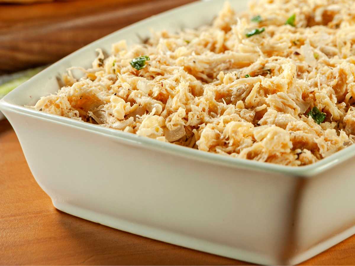 relleno de pollo desmechado para Coxinhas de pollo, las famosas croquetas brasileñas