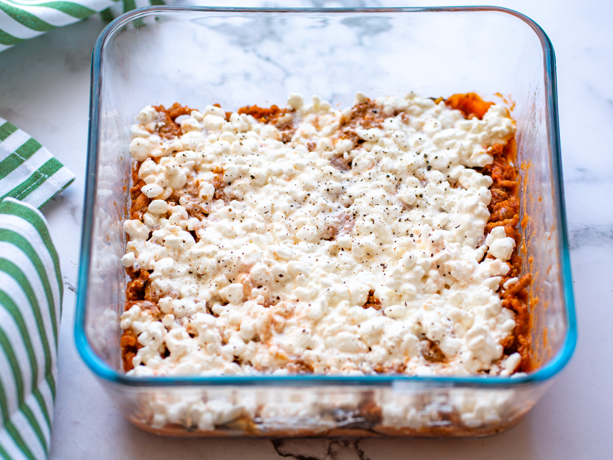 lasana de berenjenas con carne picada y queso cottage Lasaña de berenjenas en freidora de aire